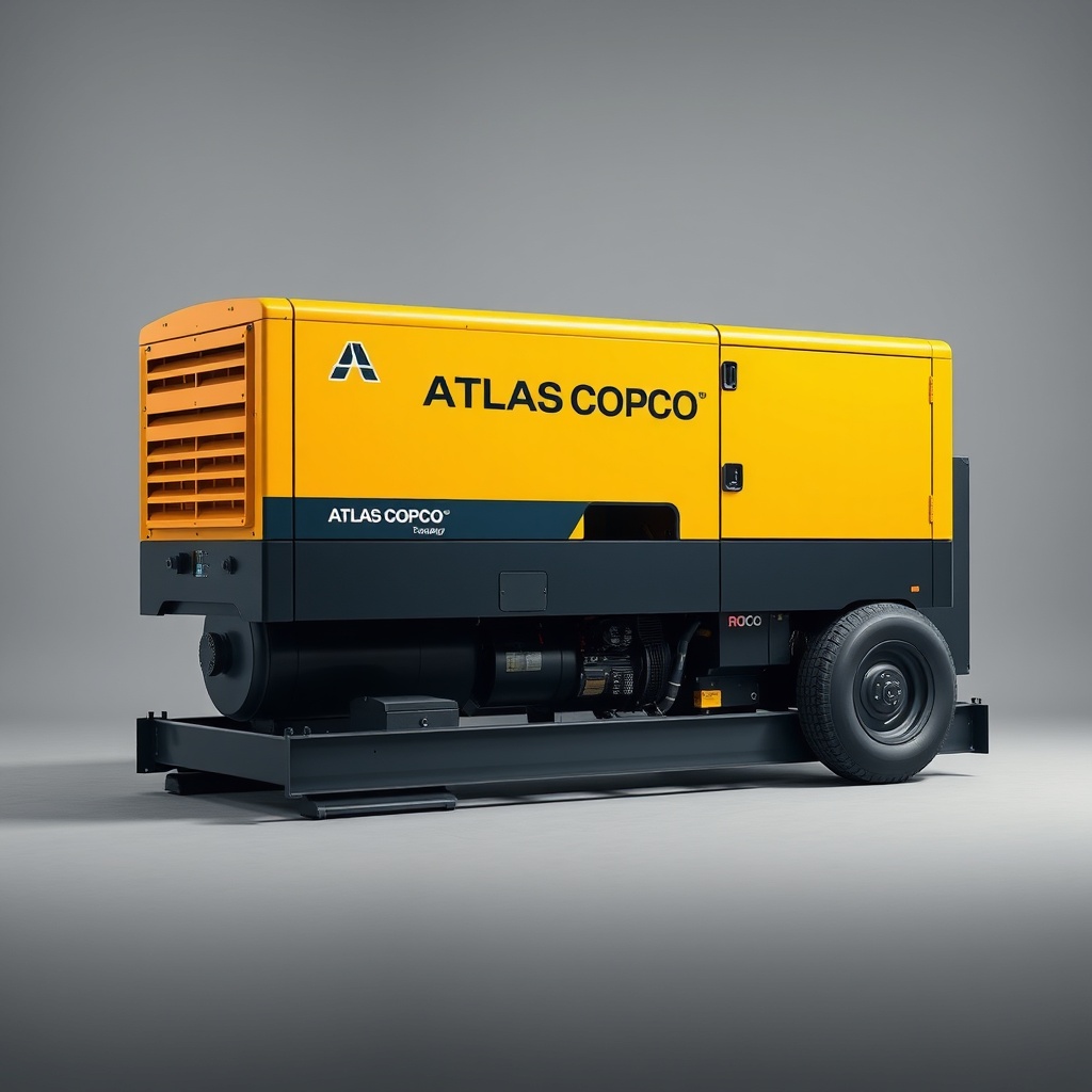 Atlas Copco ROC L8 kompresör ve hava hortumları detayı