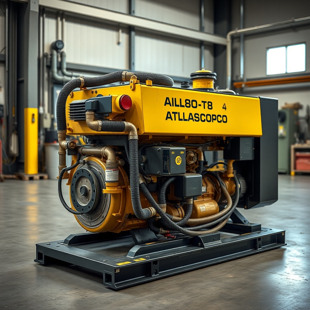 A photorealistic photo of an Atlas Copco ROC L8 hydraulic pump and hose connections with n