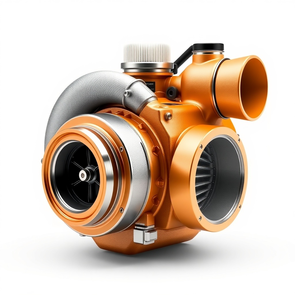 <clean photorealistic photo of Epiroc SmartROC T40 turbocharger and air filter housing
