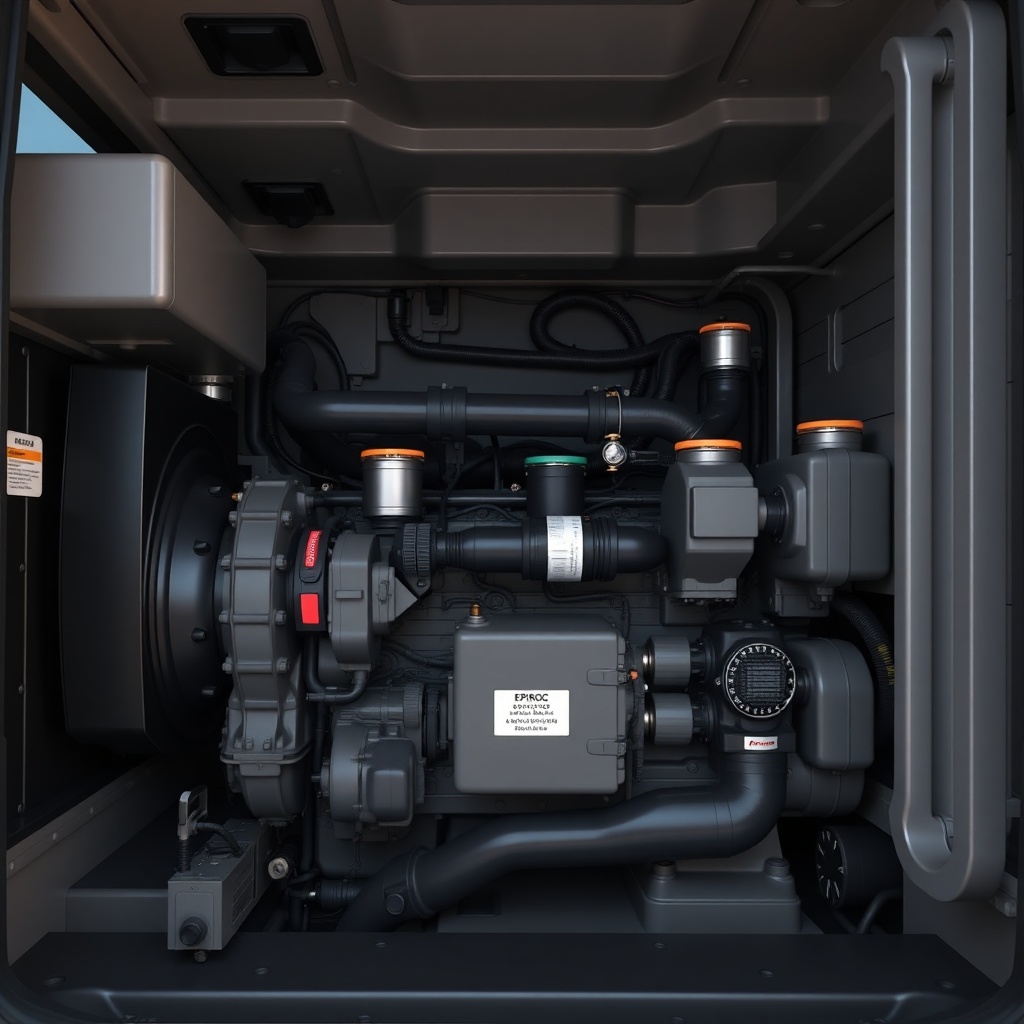 A photorealistic photo of an Epiroc SmartROC T40 engine compartment