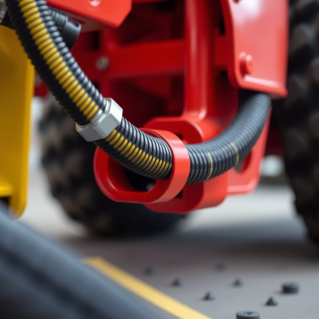 <clean photorealistic photo of Epiroc SmartROC T40 hydraulic hose replacement close-up