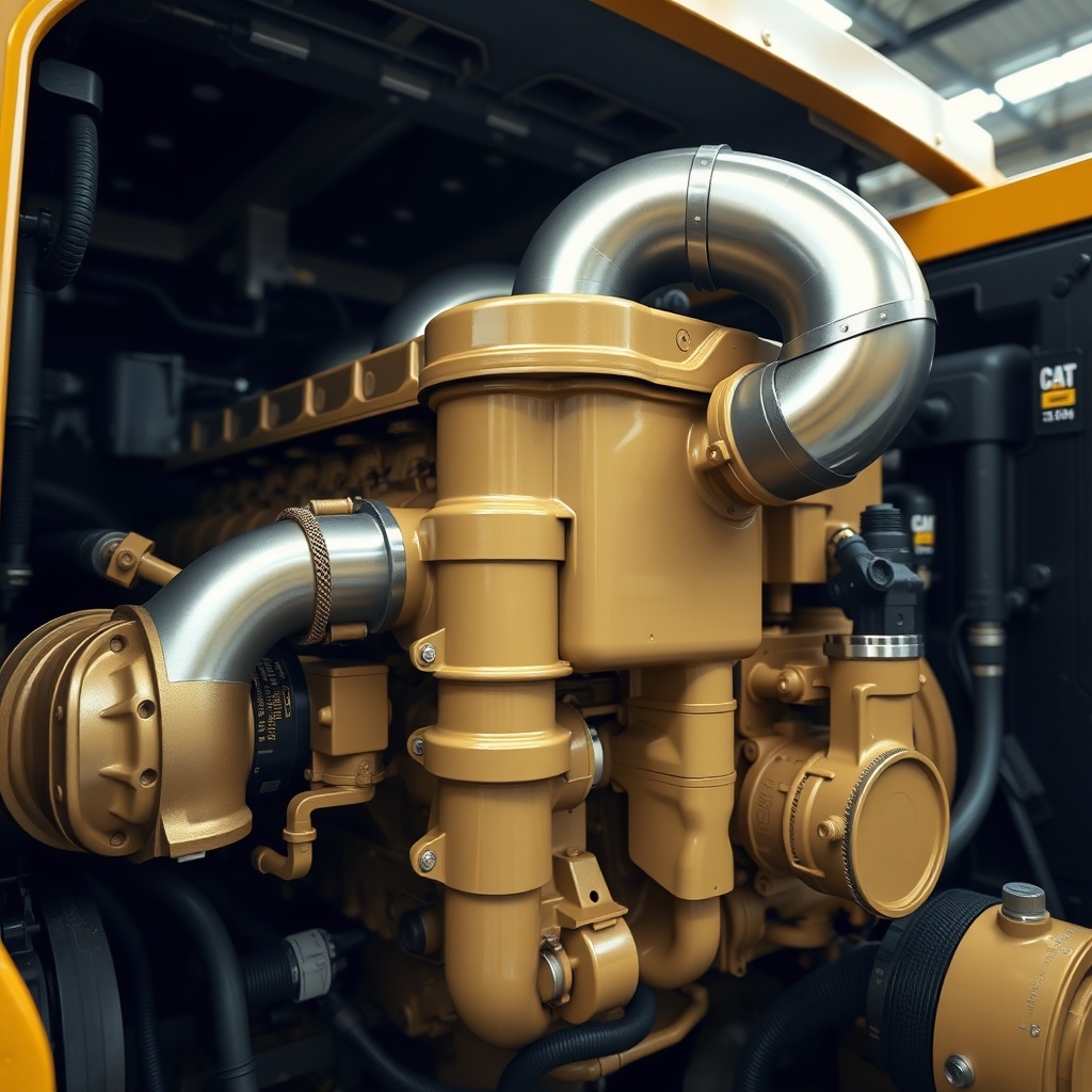A photorealistic close-up of the Sandvik DI550's engine compartment